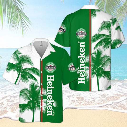 Heineken Palm Tree All Over Print 3D Aloha Summer Beach Hawaiian Shirt