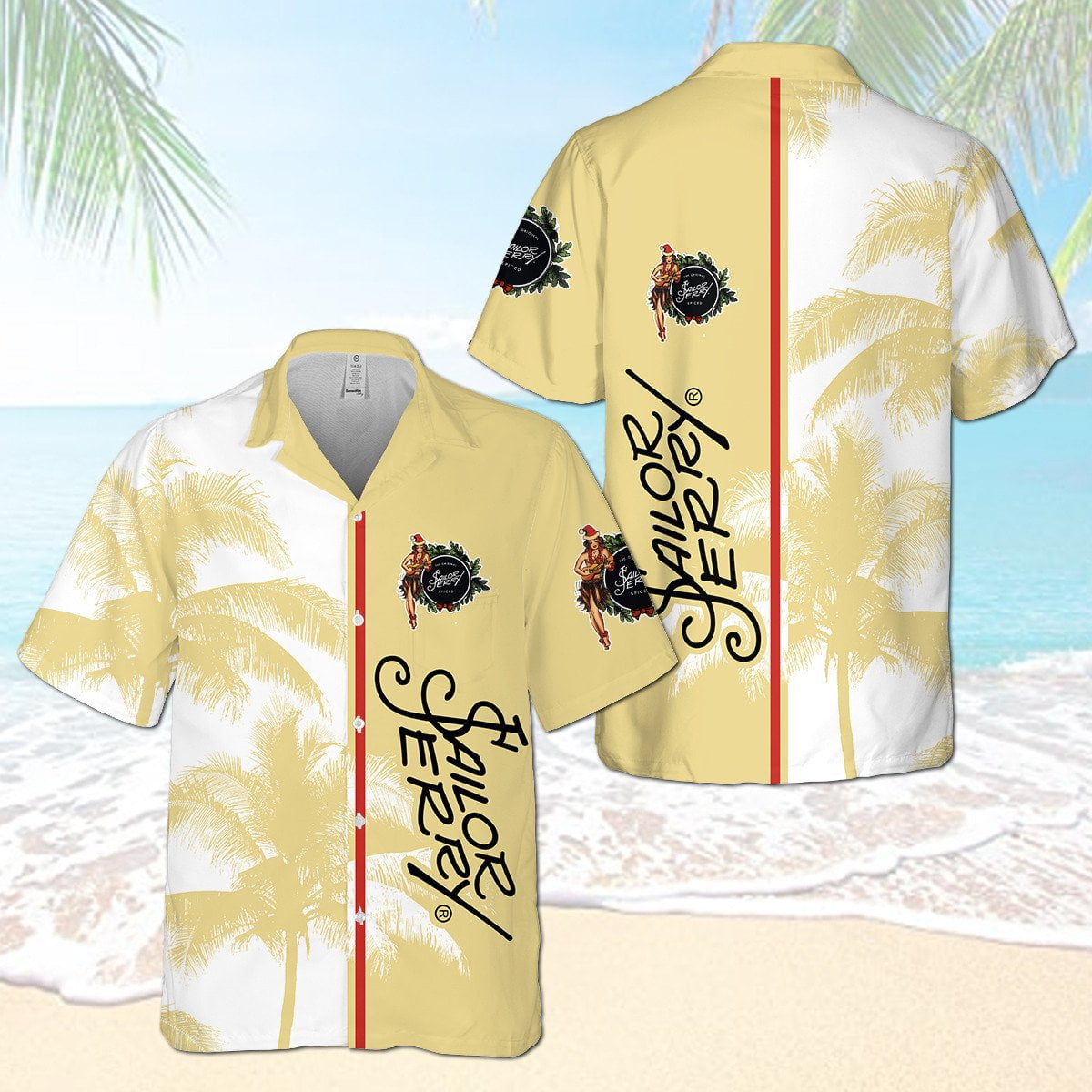 Sailor Jerry Rum Palm Tree All Over Print 3D Aloha Summer Beach Hawaiian Shirt