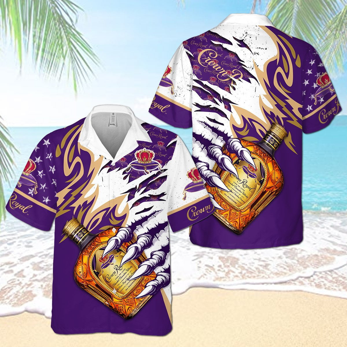 Crown Royal Claws Usa Flag Pattern All Over Print 3D Aloha Summer Beach Hawaiian Shirt