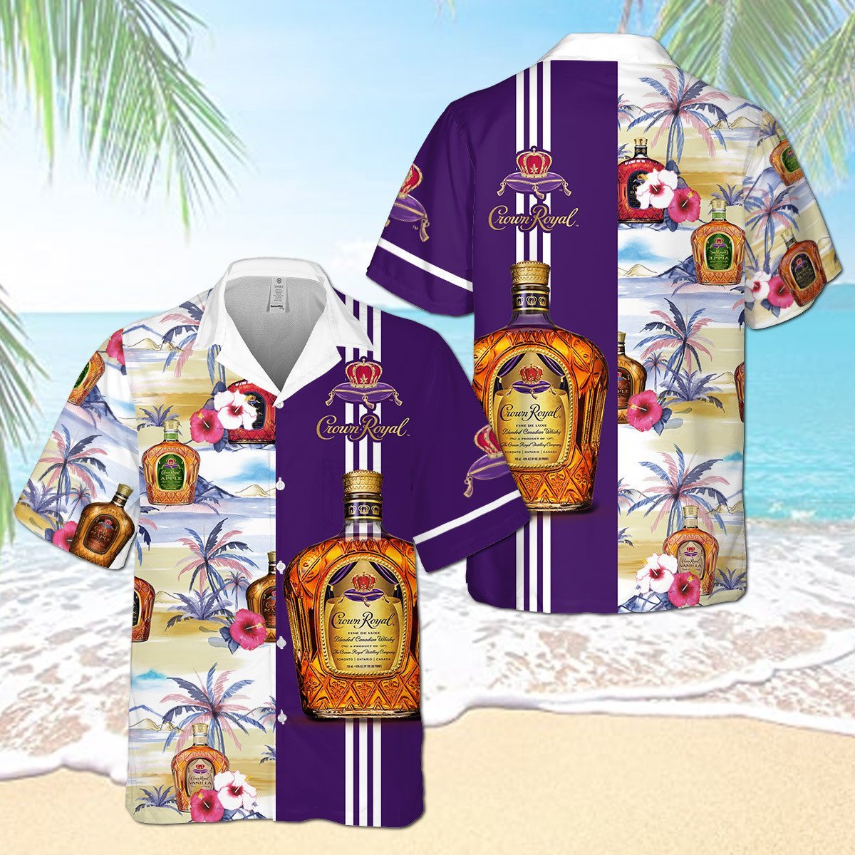 Crown Royal Collection Hibicus Palm Tree All Over Print 3D Aloha Summer Beach Hawaiian Shirt