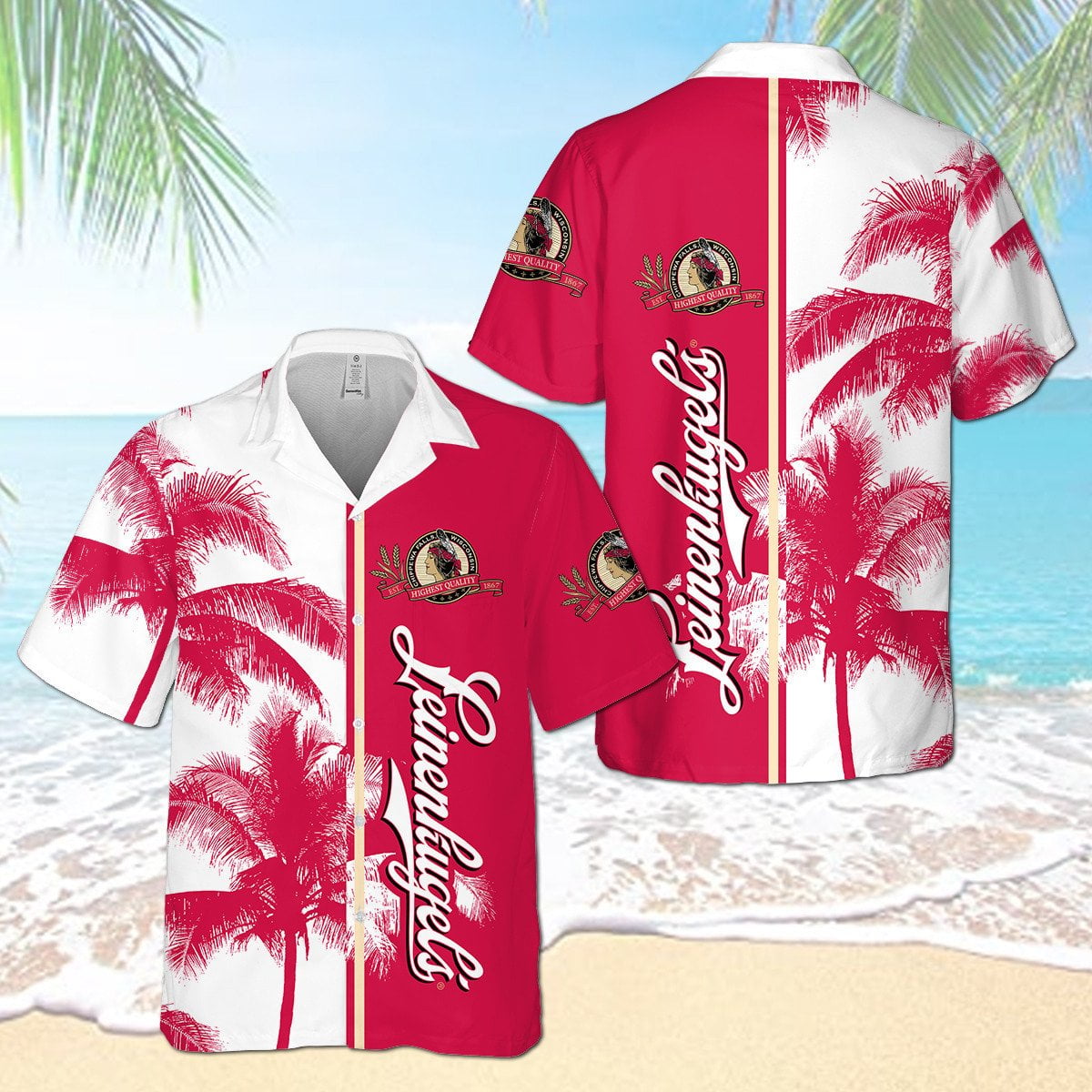 Leinenkugel's Palm Tree All Over Print 3D Aloha Summer Beach Hawaiian Shirt