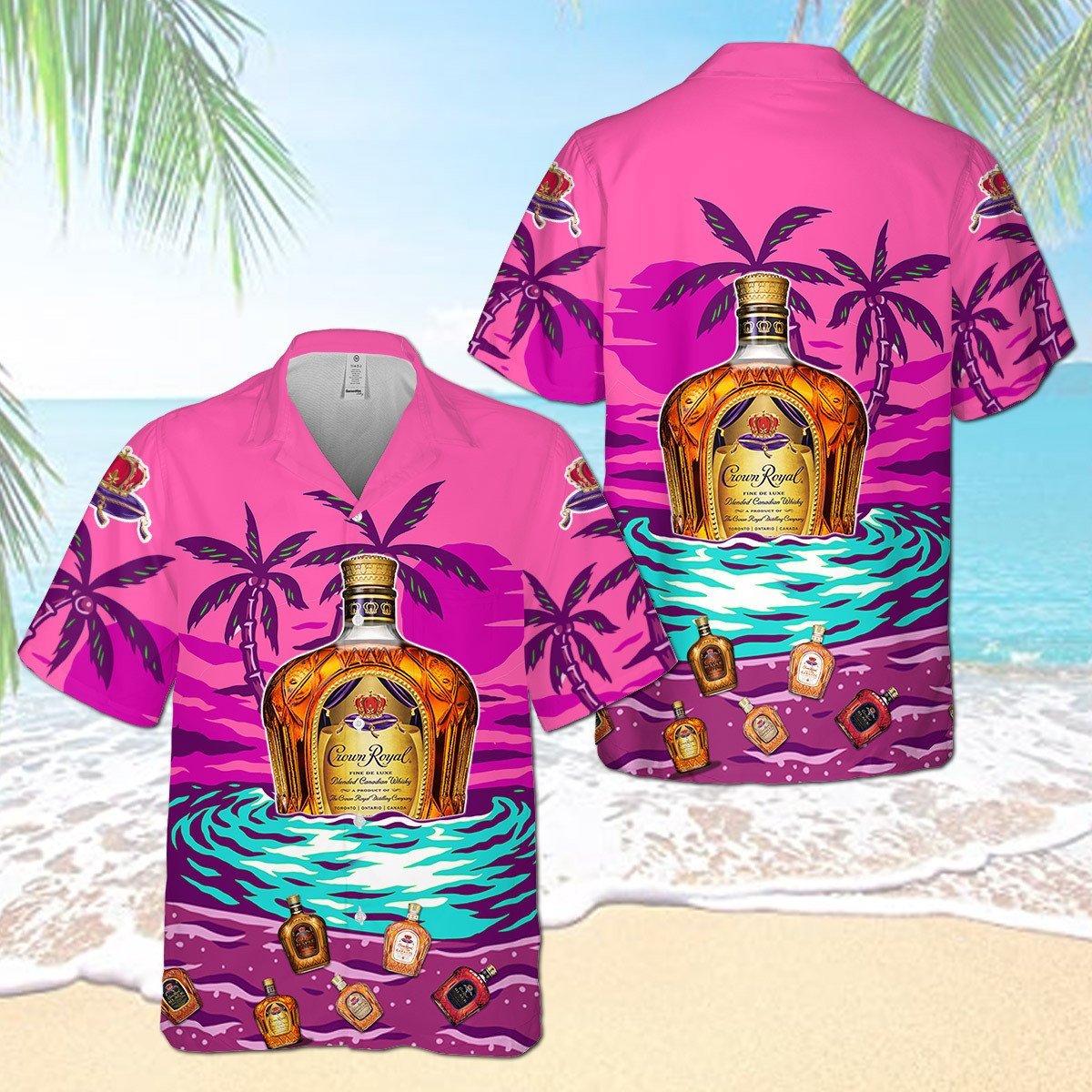 Crown Royal On The Sand Palm Tree All Over Print 3D Aloha Summer Beach Hawaiian Shirt