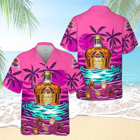 Crown Royal On The Sand Palm Tree All Over Print 3D Aloha Summer Beach Hawaiian Shirt