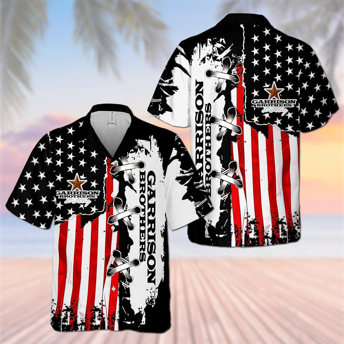 Garrison Brothers Usa Flag Cross Stitch All Over Print 3D Aloha Summer Beach Hawaiian Shirt