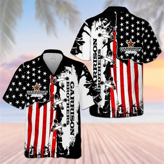 Garrison Brothers Usa Flag Cross Stitch All Over Print 3D Aloha Summer Beach Hawaiian Shirt