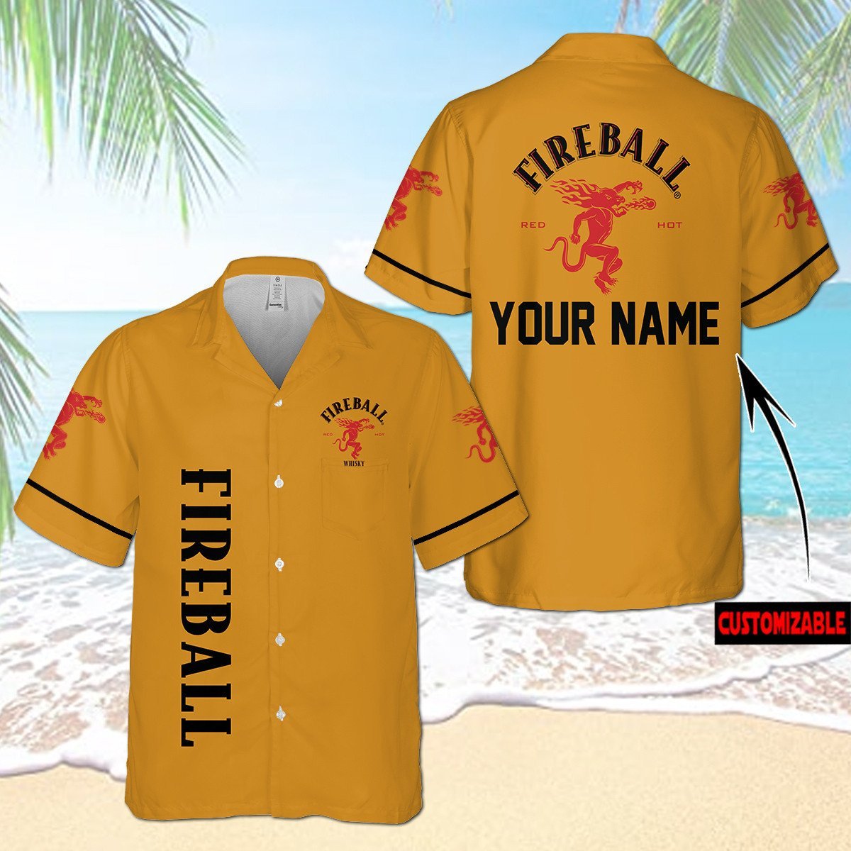 Personalized Fireball Cinnamon Whisky All Over Print 3D Aloha Summer Beach Hawaiian Shirt