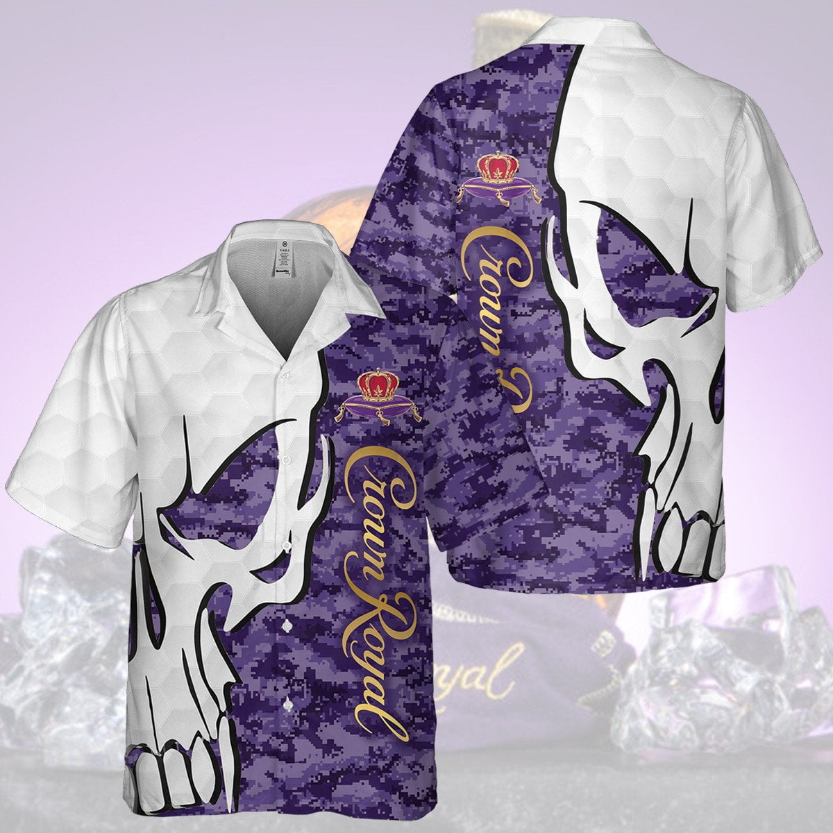 Crown Royal Skull Pattern All Over Print 3D Aloha Summer Beach Hawaiian Shirt