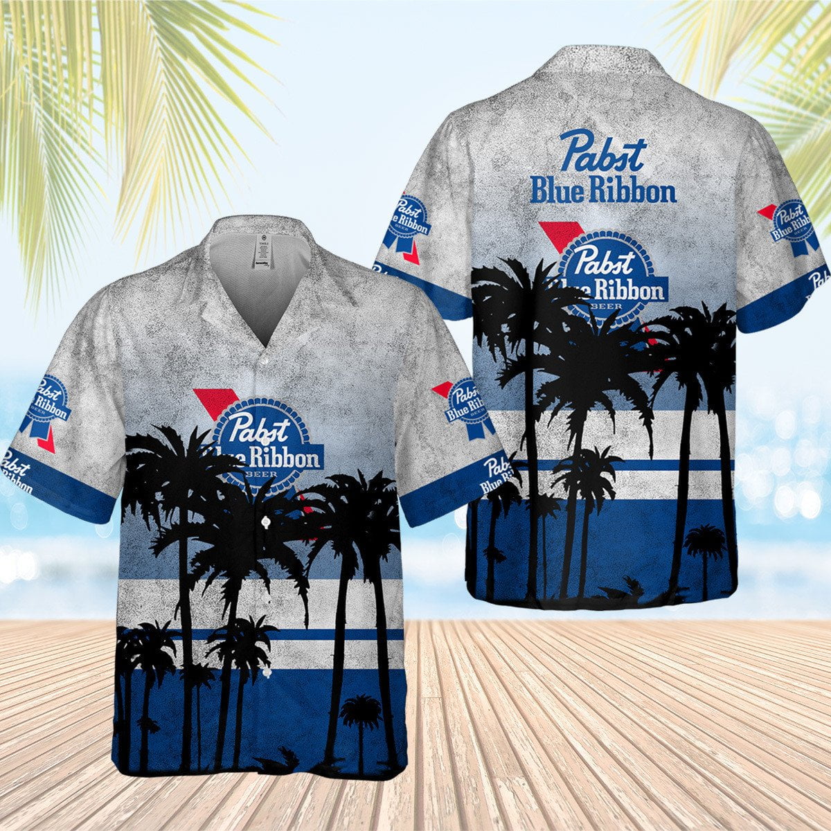 Pabst Blue Ribbon Palm Tree All Over Print 3D Aloha Summer Beach Hawaiian Shirt