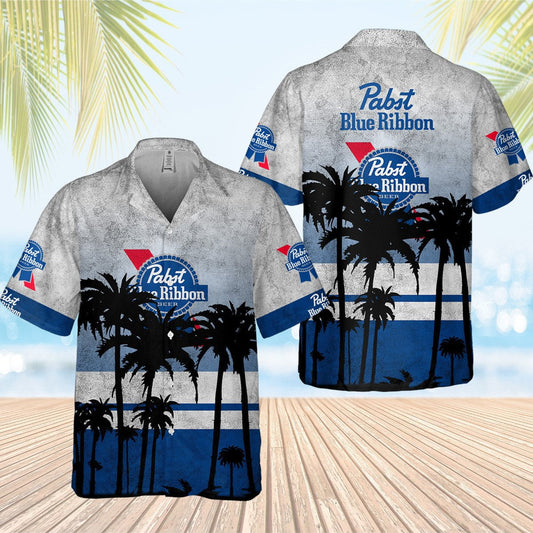 Pabst Blue Ribbon Palm Tree All Over Print 3D Aloha Summer Beach Hawaiian Shirt