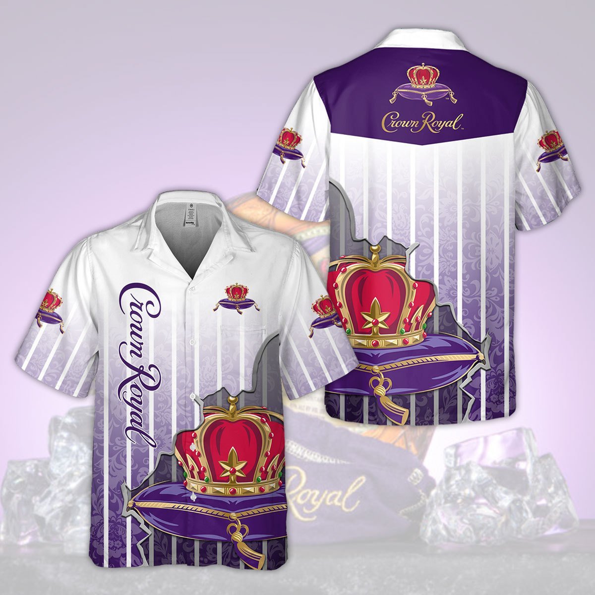 Crown Royal All Over Print 3D Pinstripe Aloha Summer Beach Hawaiian Shirt