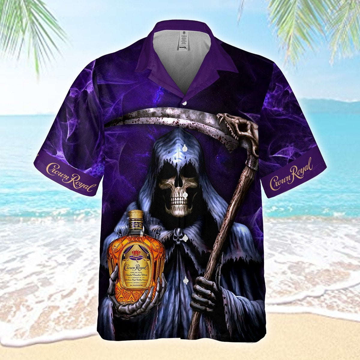 Death Holding Crown Royal All Over Print 3D Aloha Summer Beach Hawaiian Shirt