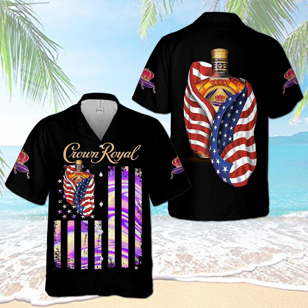 Crown Royal USA Flag All Over Print 3D Aloha Summer Beach Hawaiian Shirt