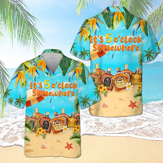 Crown Royal Collections It's 5 O'clock Somewhere All Over Print 3D Aloha Summer Beach Hawaiian Shirt