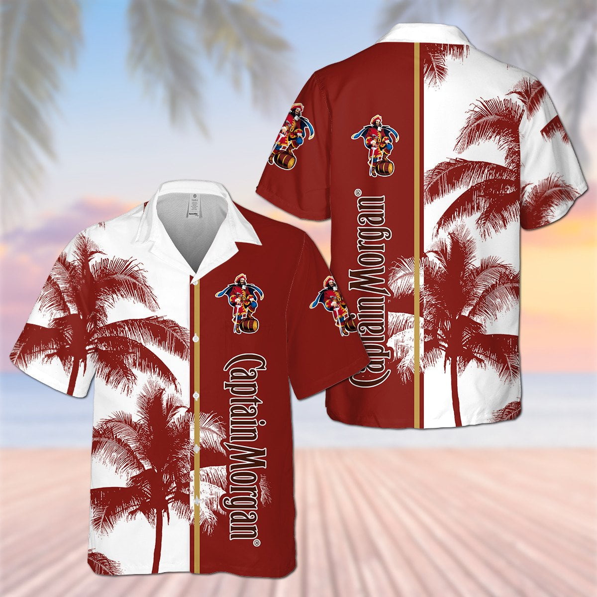 Captain Morgan Palm Tree All Over Print 3D Aloha Summer Beach Hawaiian Shirt