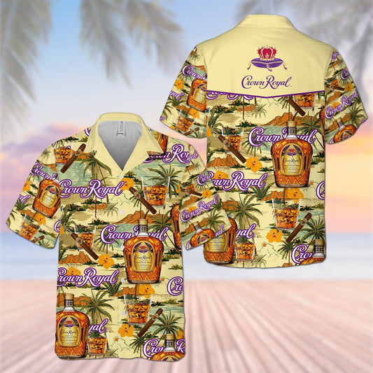 Crown Royal Canadian Whisky Palm Tree All Over Print 3Daloha Summer Beach Hawaiian Shirt