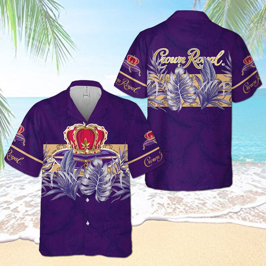 Crown Royal Canadian Whisky Leaves Pattern All Over Print 3D Aloha Summer Beach Hawaiian Shirt