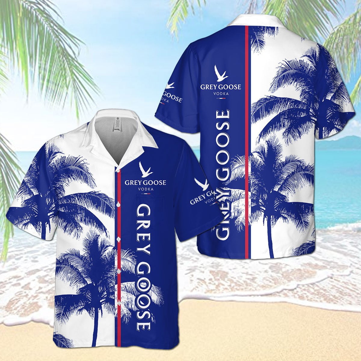 Grey Goose Palm Tree All Over Print 3D Aloha Summer Beach Hawaiian Shirt