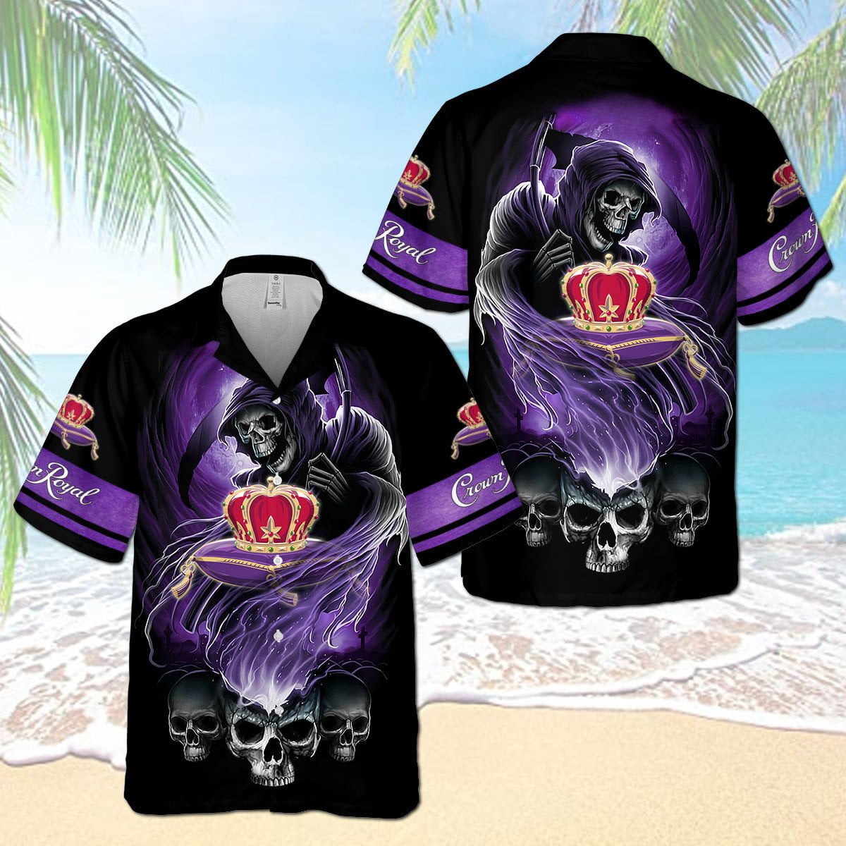 Crown Royal Death Skull All Over Print 3D Aloha Summer Beach Hawaiian Shirt