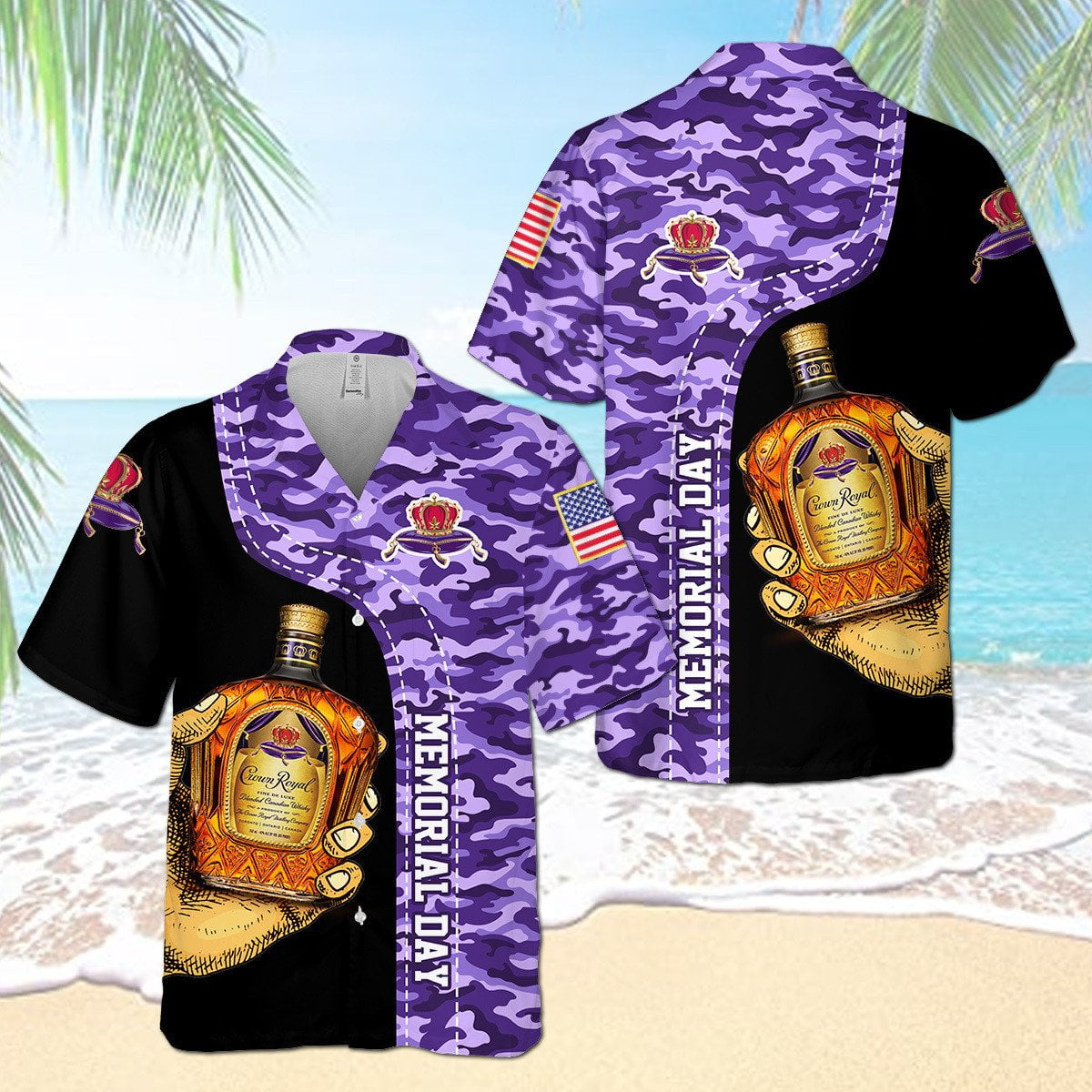 Crown Royal Memorial Day All Over Print 3D Camo Aloha Summer Beach Hawaiian Shirt