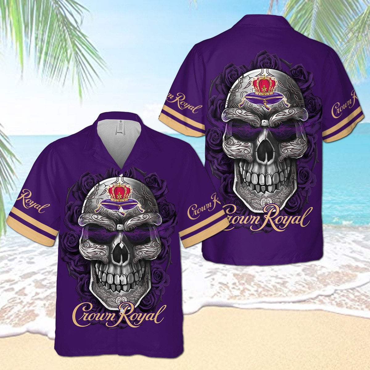 Crown Royal Skull Rose All Over Print 3D Aloha Summer Beach Hawaiian Shirt