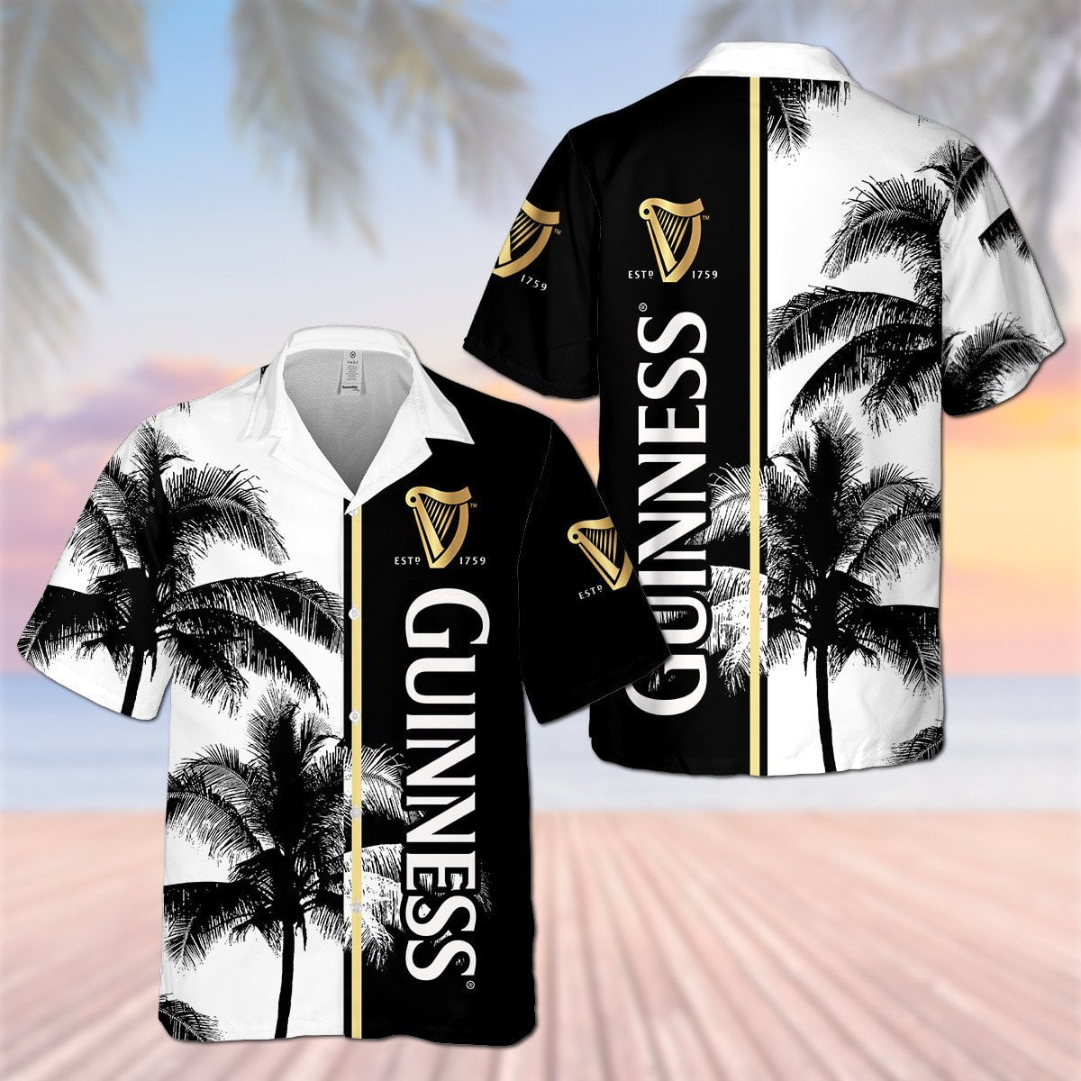 Guinness Beer Palm Tree All Over Print 3D Aloha Summer Beach Hawaiian Shirt