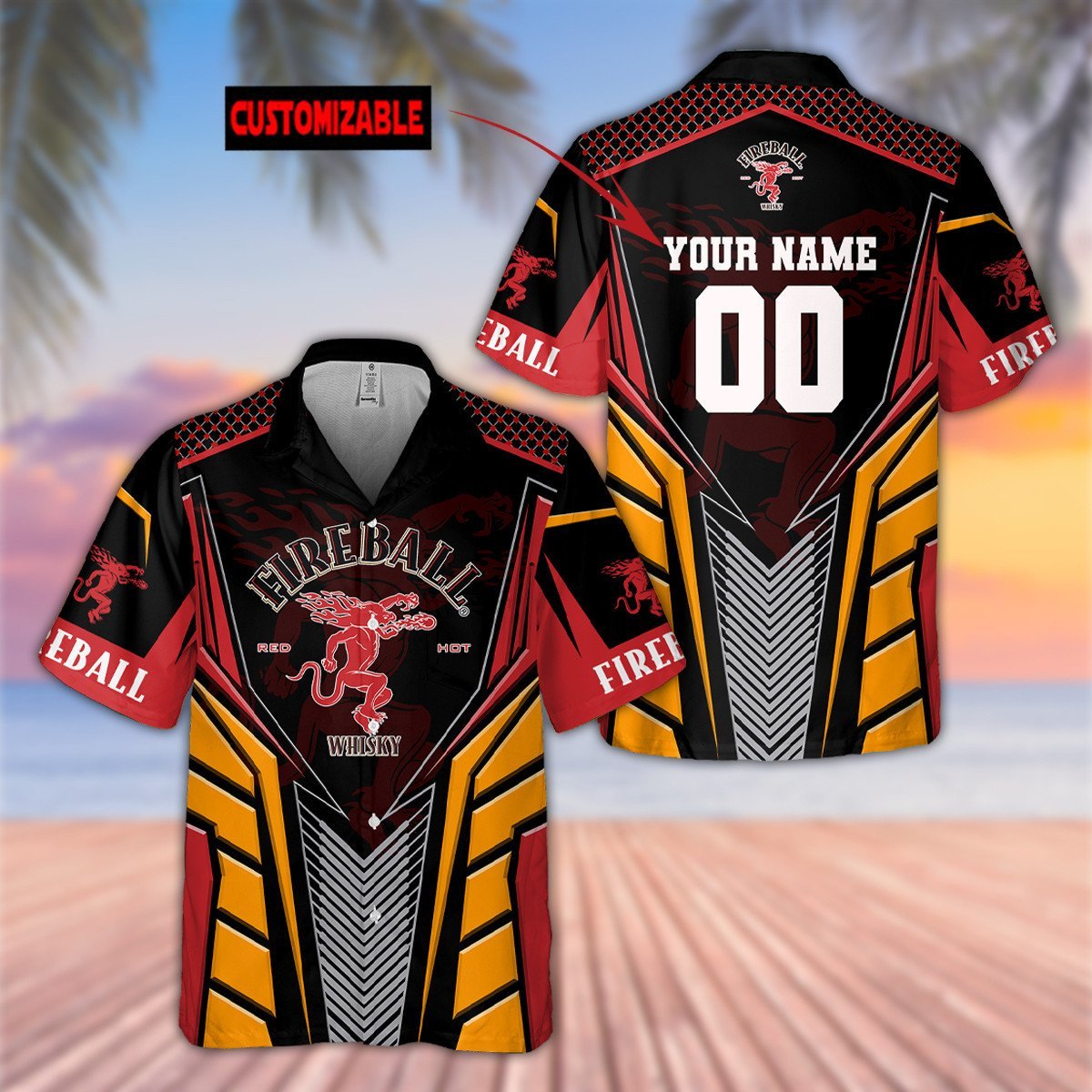 Personalized Fireball Cinnamon Whisky All Over Print 3D Aloha Summer Beach Hawaiian Shirt