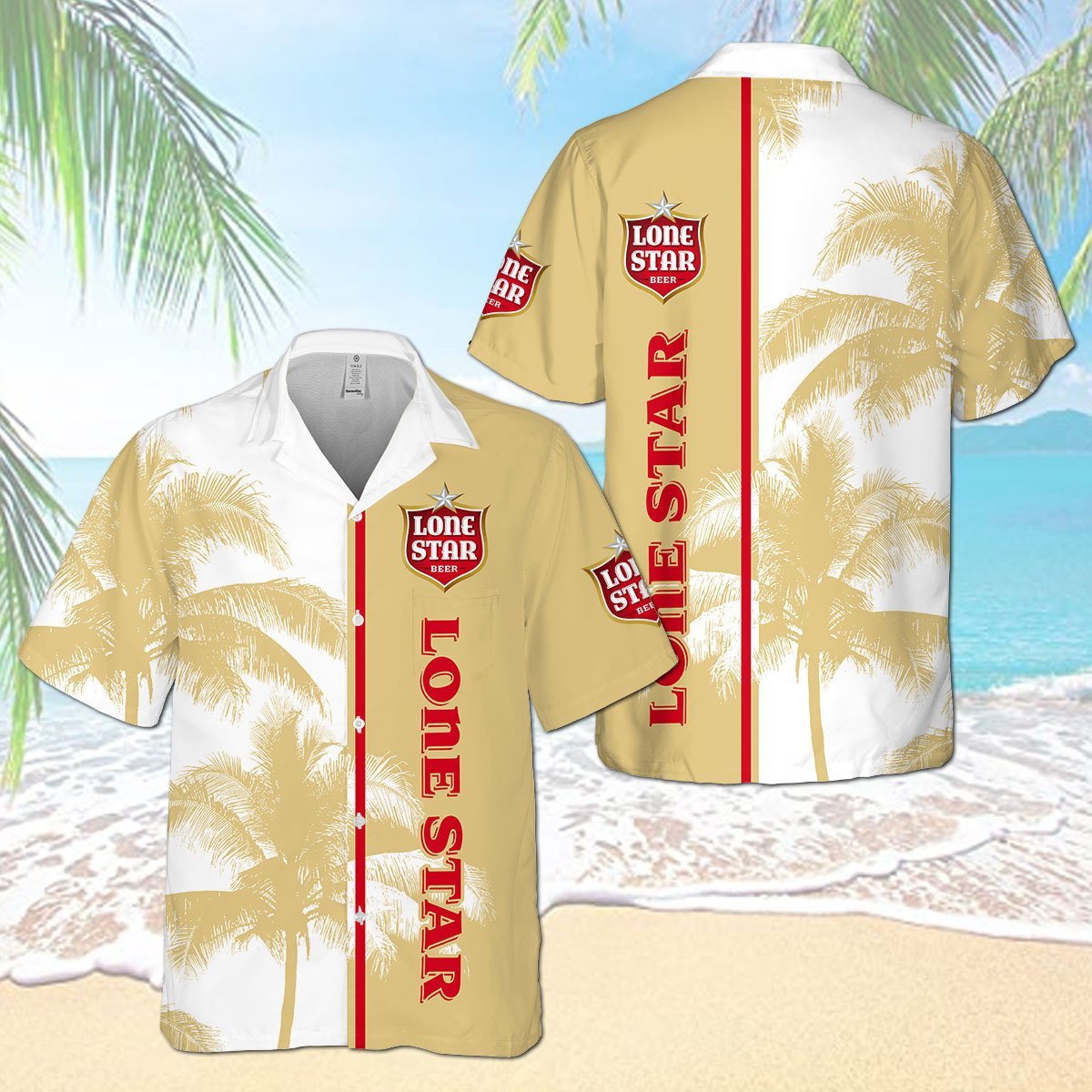 Lone Star Beer Plam Tree All Over Print 3D Aloha Summer Beach Hawaiian Shirt