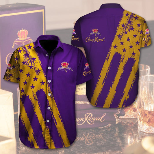 Crown Royal USA Flag All Over Print Aloha Summer Beach Hawaiian Shirt