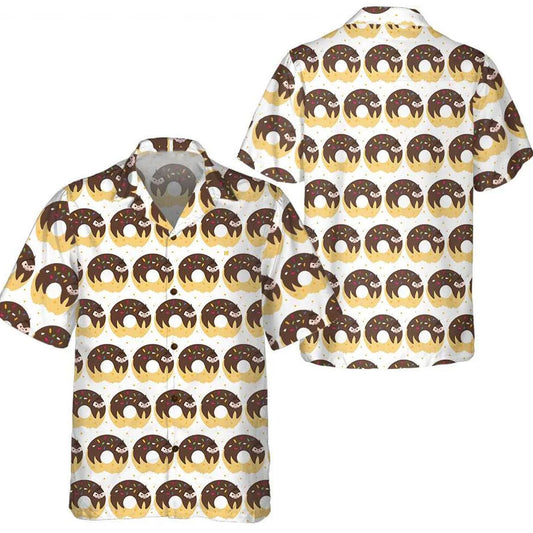 Adorable Cartoon Sloth On Donut Hawaiian Shirt