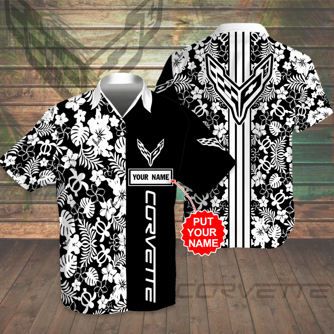 Personalized Corvette Sports Car All Over Print 3D Hawaiian Shirt-Black