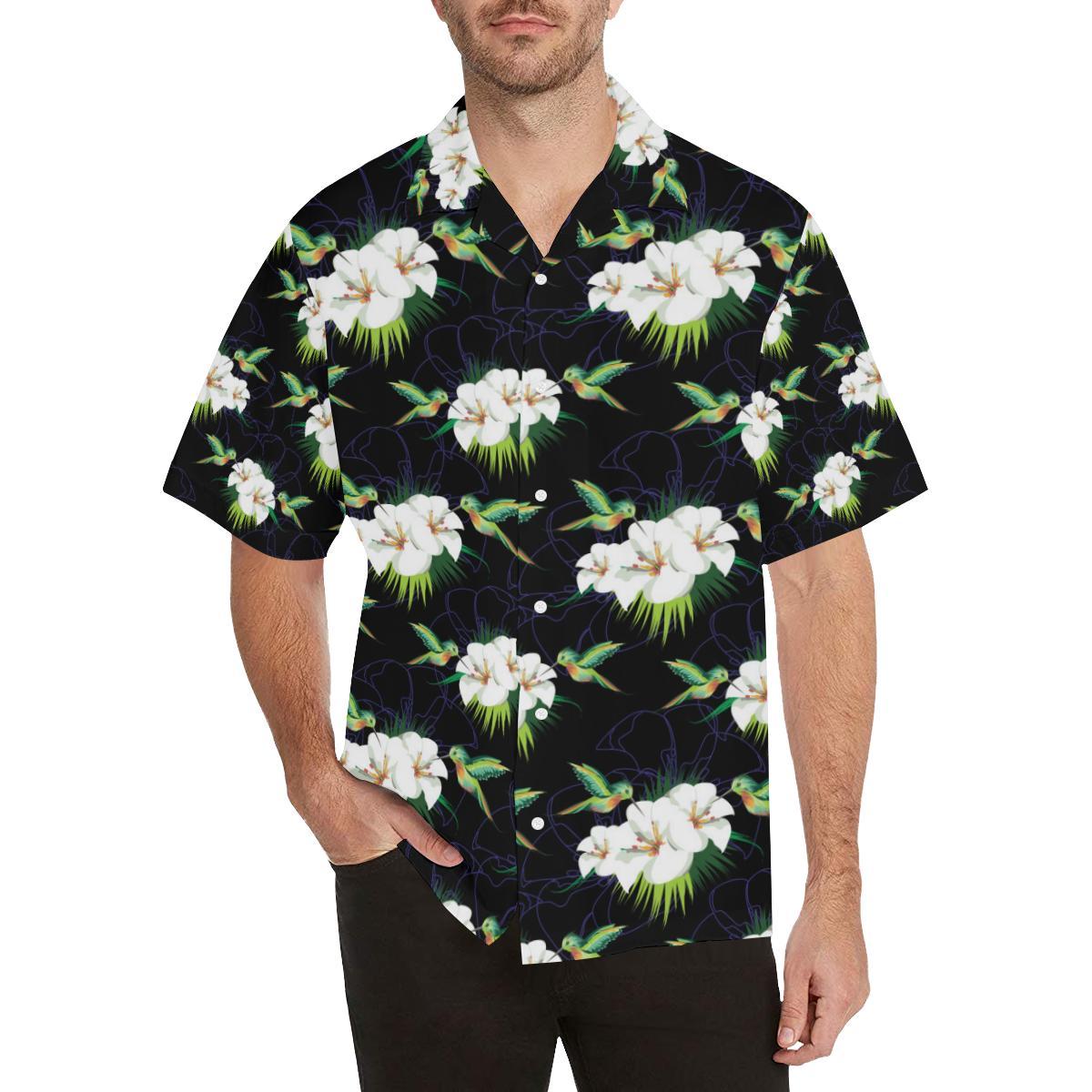 Hummingbird With Flower Pattern Print Design Hawaiian Shirt