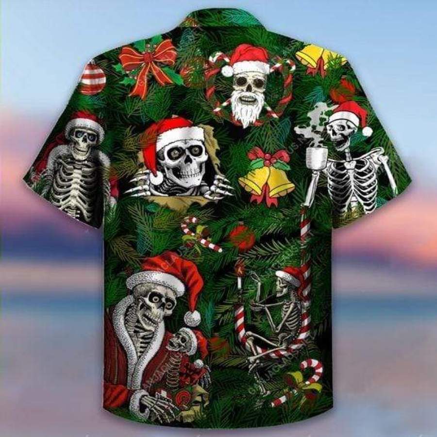 Hawaiian Aloha Shirts Merry Christmas Skull Santa