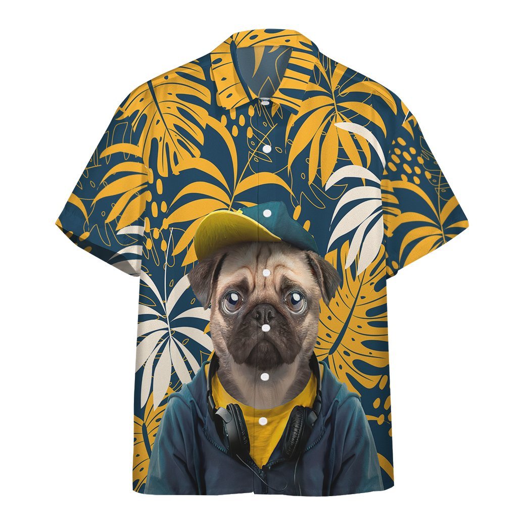  3D Hawaiian Pug Dog Custom Short Sleeve Shirt