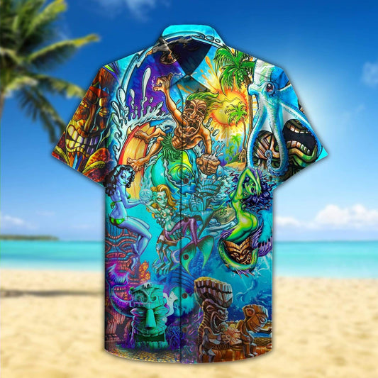 Hawaiian Aloha Shirts Tiki And Mermaid Island