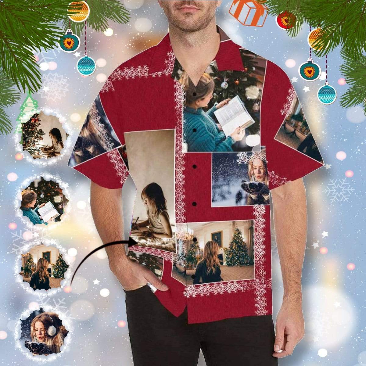 Custom Photo Christmas Pattern Men's All Over Print Hawaiian Shirt