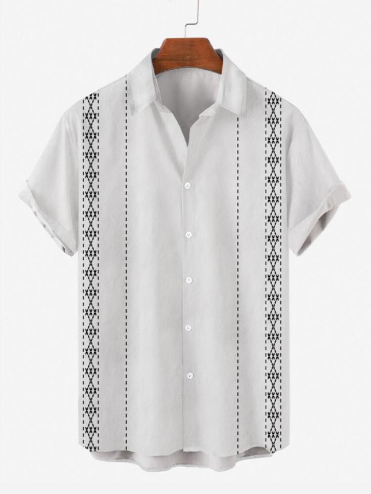 Pattern Stripe Charlie Turndown Collar Button Down Mens Short Sleeve Shirt Hawaiian