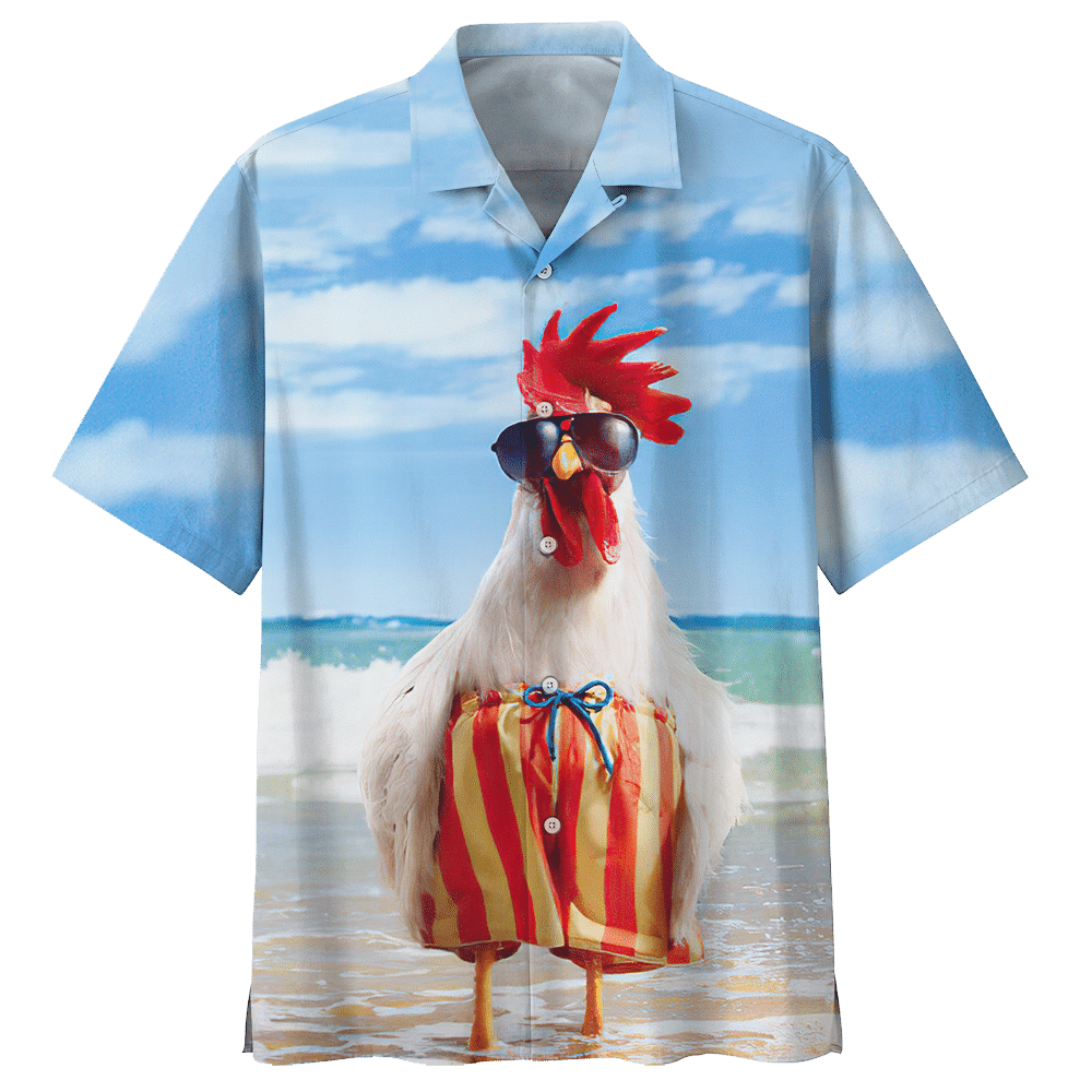 Chicken Blue Awesome Design Unisex Hawaiian Shirt 