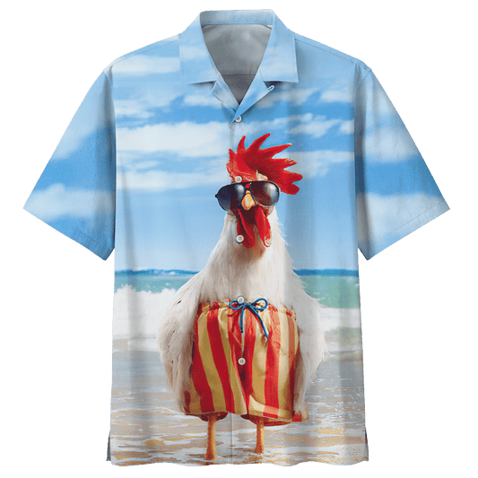 Chicken Blue Awesome Design Unisex Hawaiian Shirt 