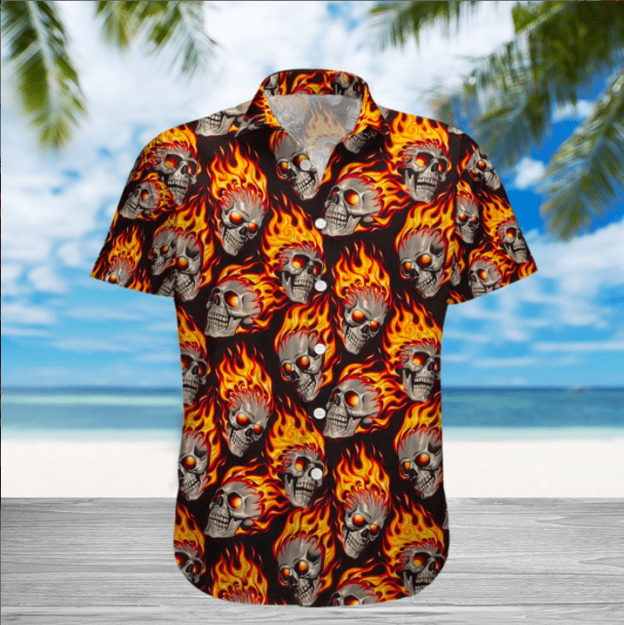 Fire Skull Pattern Hawaiian Aloha Shirts