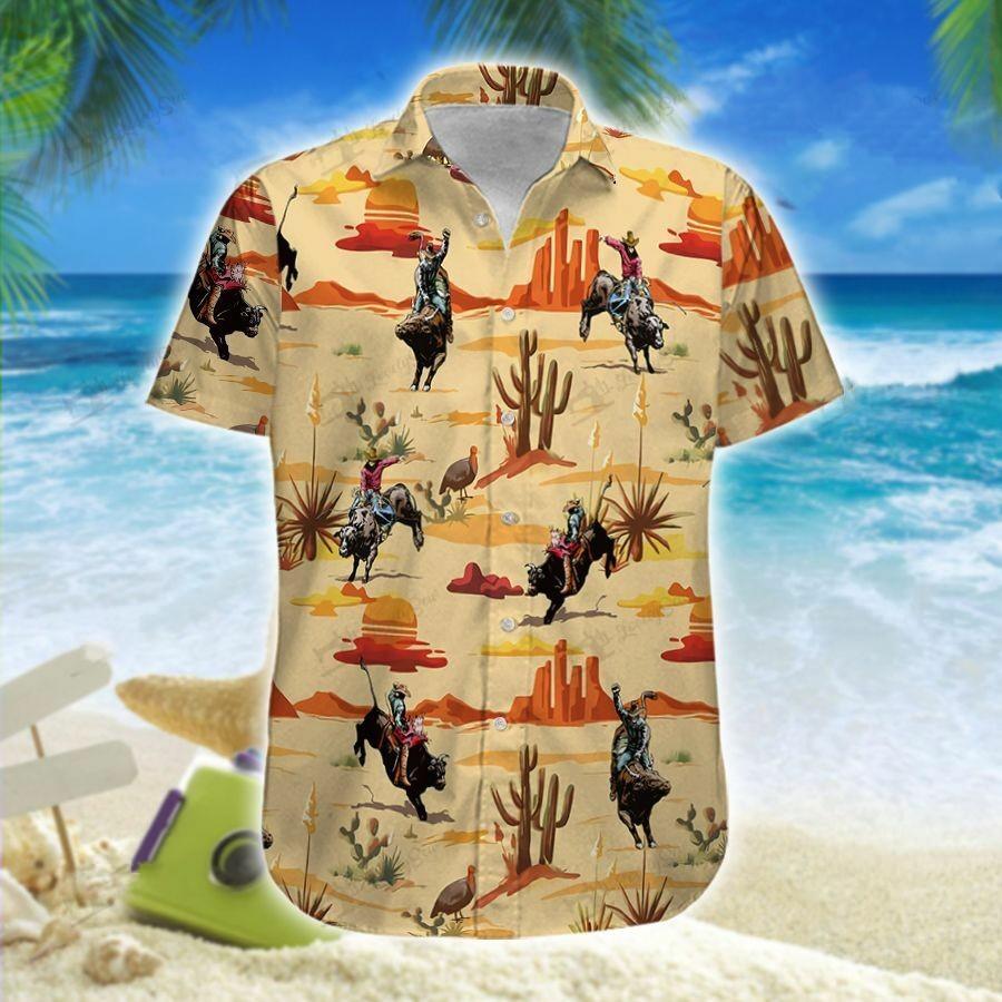 Hawaiian Aloha Shirts Bull Riding Catus