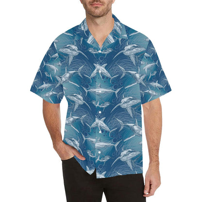 Shark Hand Drawn Mens All Over Print Hawaiian Shirt