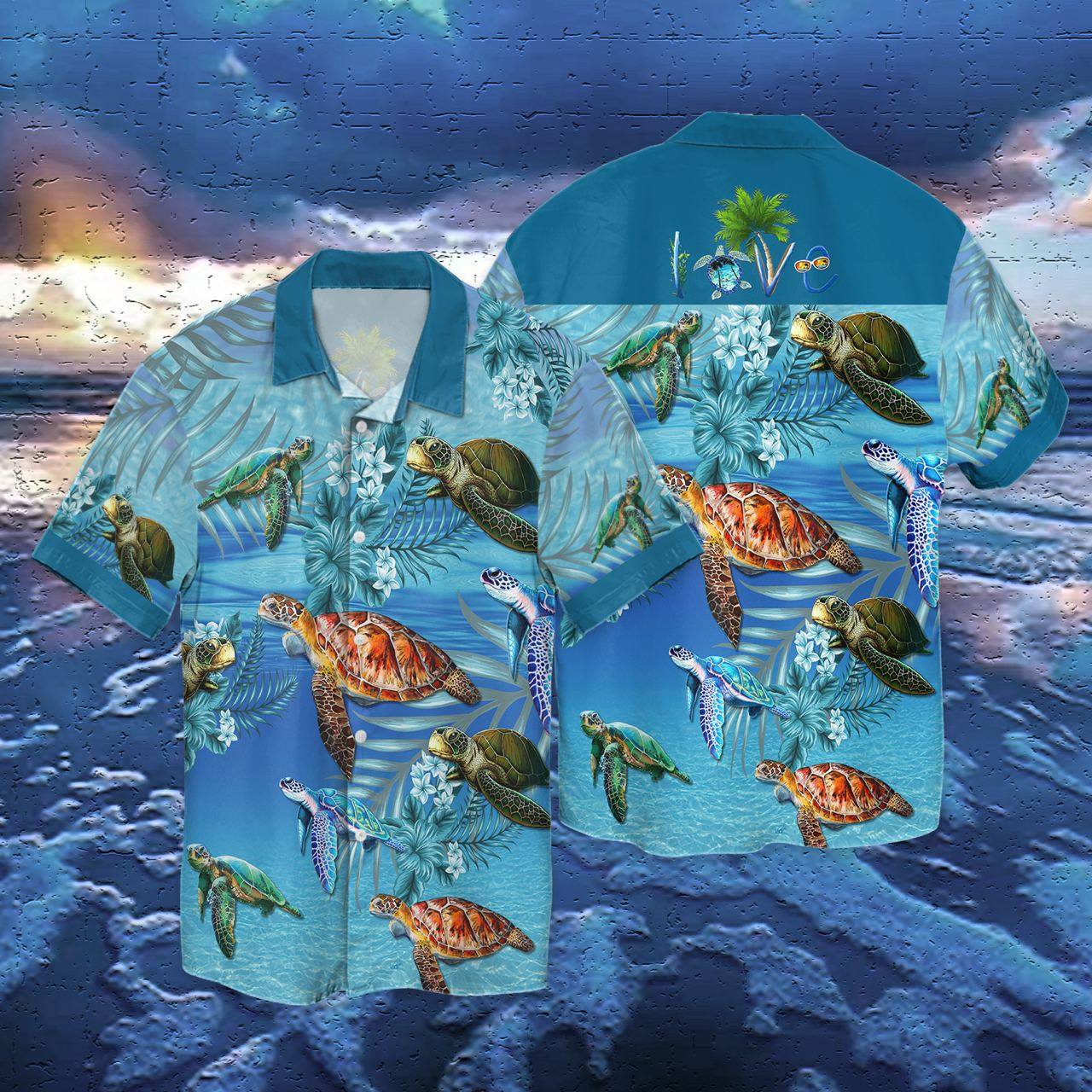 Turtle Marvelous Ocean With Hibiscus Hawaiian Shirt