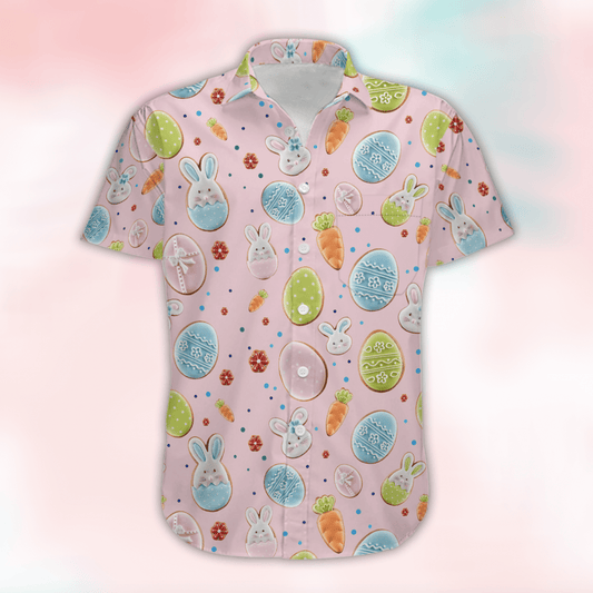 Happy Easter Pink Sweet Bunny Lamb Chick Cookies Hawaiian Aloha Shirts #DH