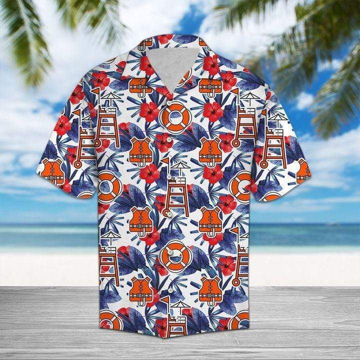 Lifeguard Palm Unisex Hawaiian Aloha Shirts #L