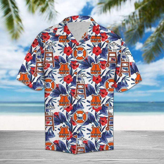 Lifeguard Palm Unisex Hawaiian Aloha Shirts #L