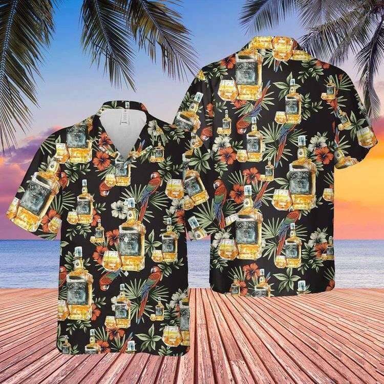 Wine Drinking Lover Black Tropical Unisex Hawaiian Shirts, Summer Shirts, Beach Shirts