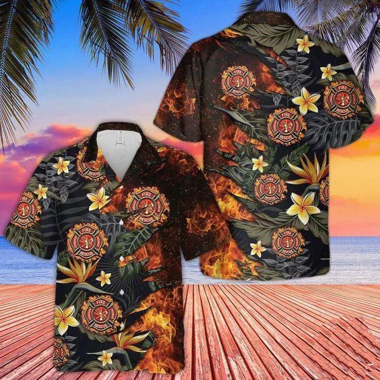 Firefighter Flaming Tropical Unisex Hawaiian Shirts, Summer Shirts, Beach Shirts