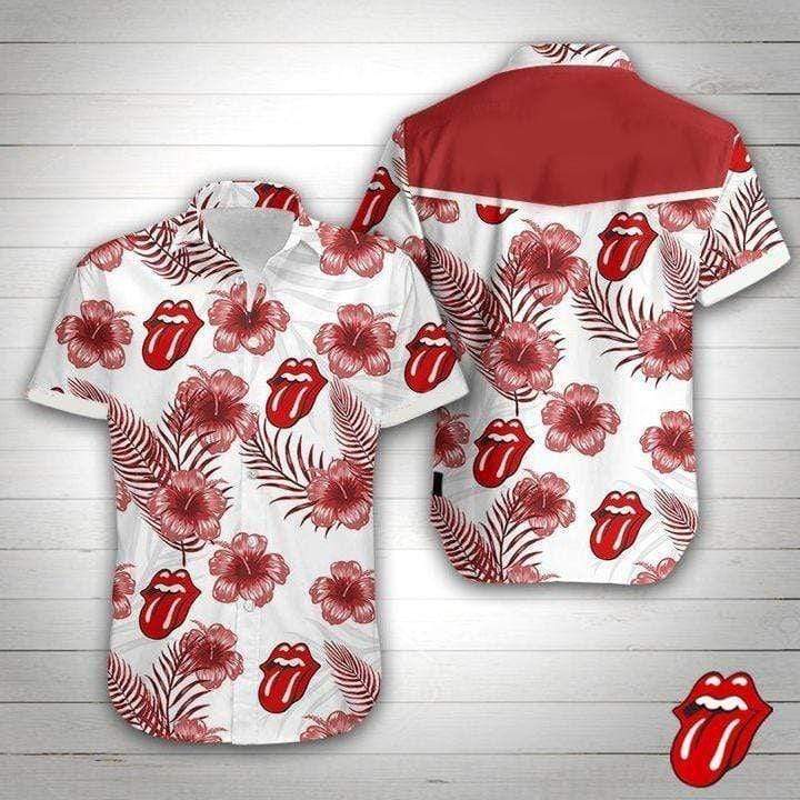 Funny Tonge Out Sexy Lips Red Hibiscus Tropical Hawaiian Aloha Shirts