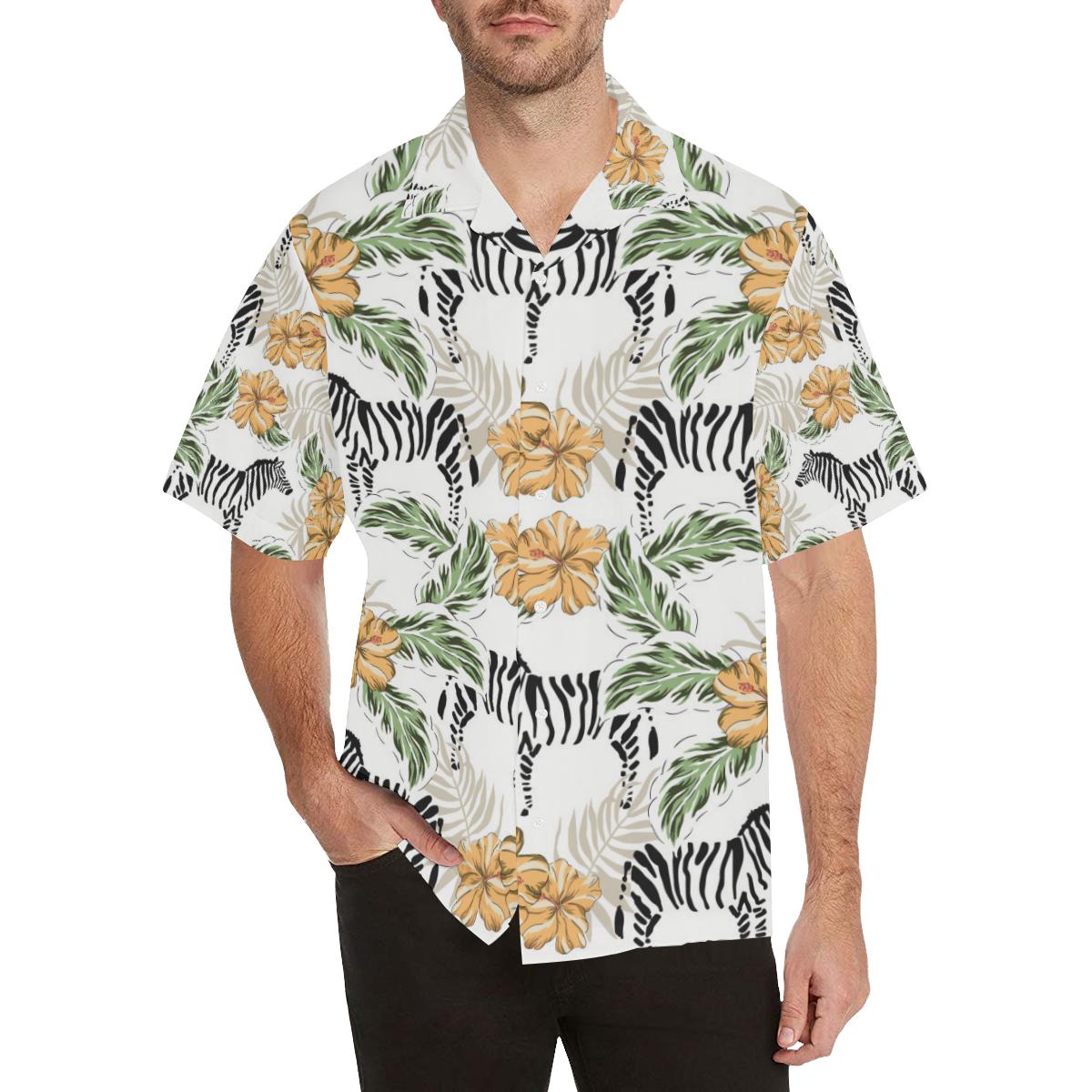 Zebra Hibiscus Pattern Mens All Over Print Hawaiian Shirt