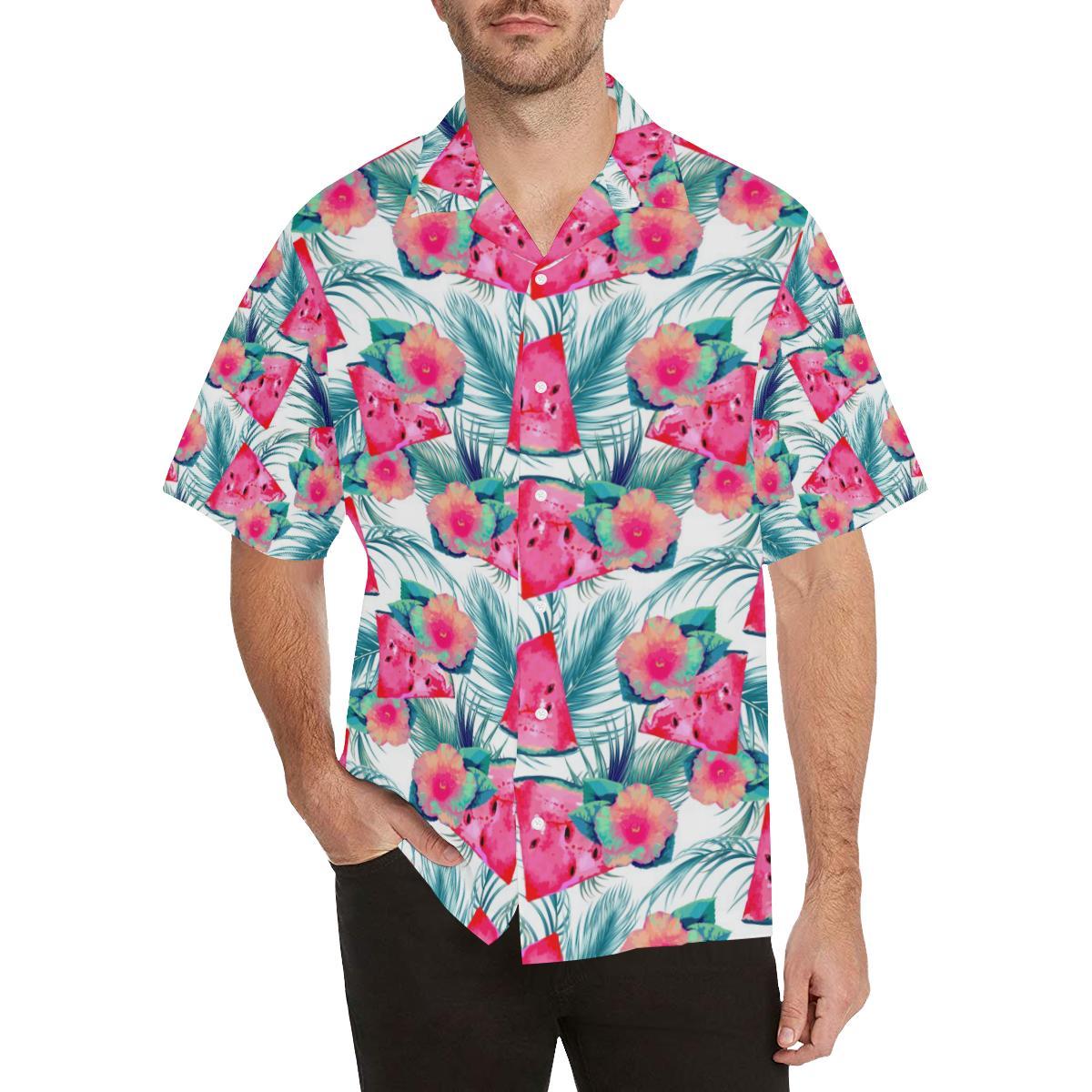 Watermelon Flower Pattern Mens All Over Print Hawaiian Shirt